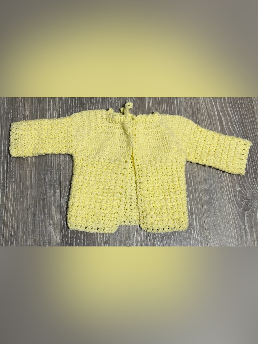 Soft Yellow Crochet Baby Cardigan with Front Tie